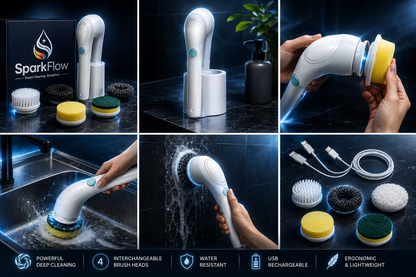 SparkFlow PowerScrub Pro™ | 5-in-1 Electric Spin Scrubber