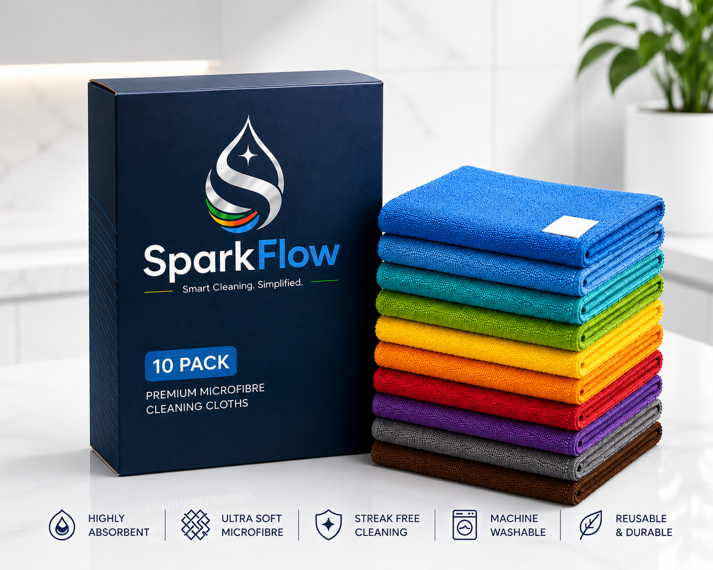 SparkFlow Premium Microfibre Cleaning Cloths (10 Pack) | Ultra Absorbent Cleaning Cloths