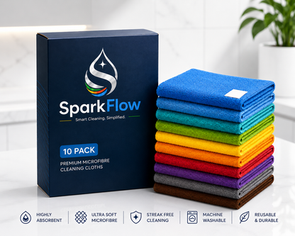 SparkFlow Premium Microfibre Cleaning Cloths (10 Pack) | Ultra Absorbent Cleaning Cloths