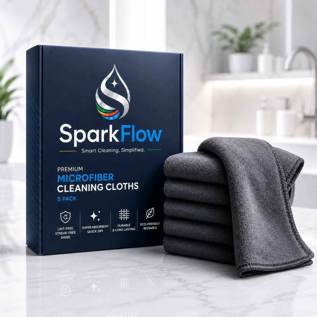 SparkFlow Premium Microfiber Cleaning Cloths | 5 Pack