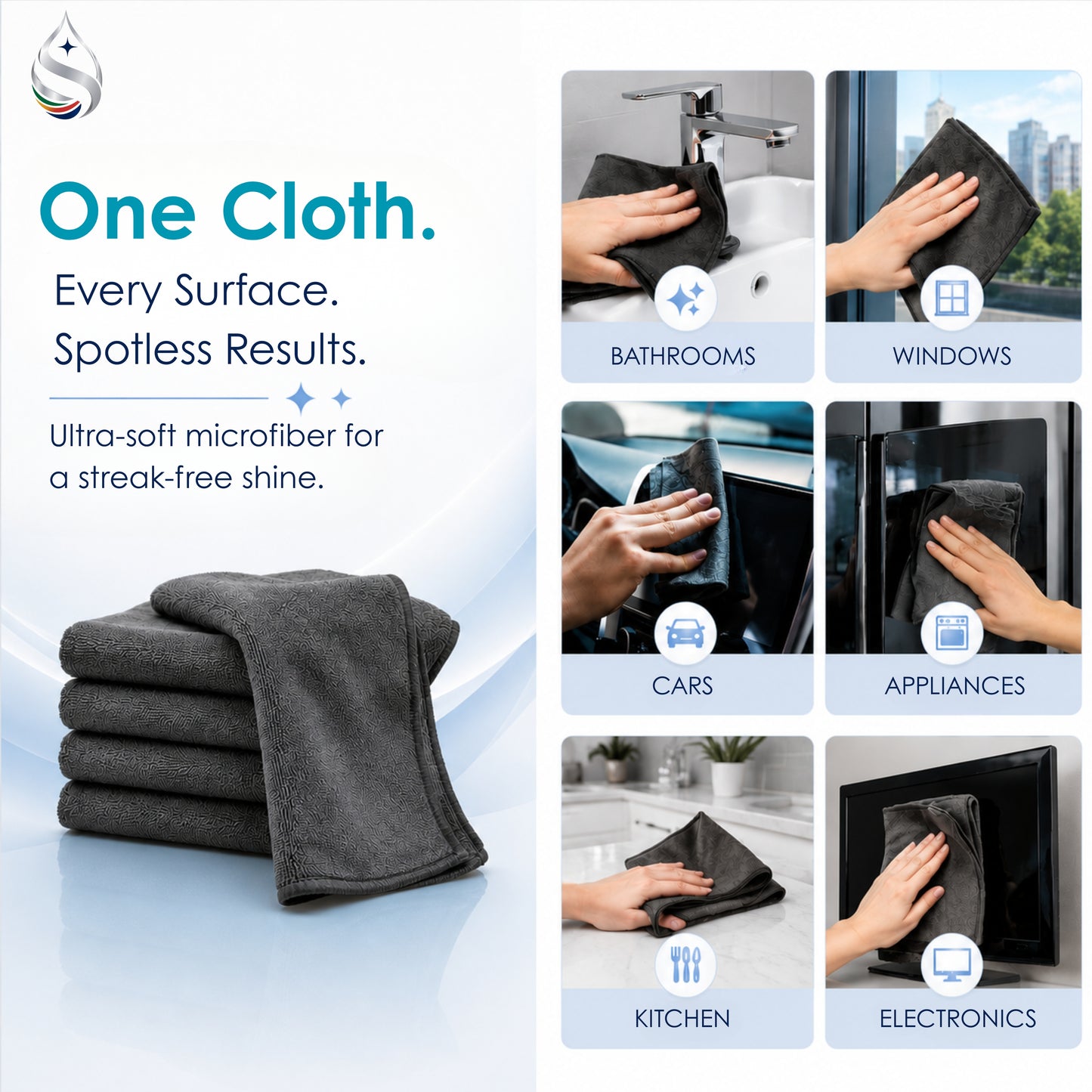 SparkFlow Premium Microfiber Cleaning Cloths | 5 Pack